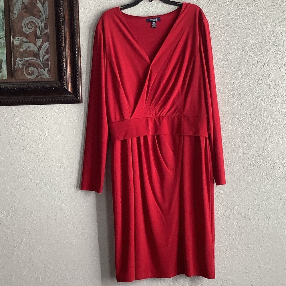 Chaps Elegant Red Long Sleeve Dress - image 1